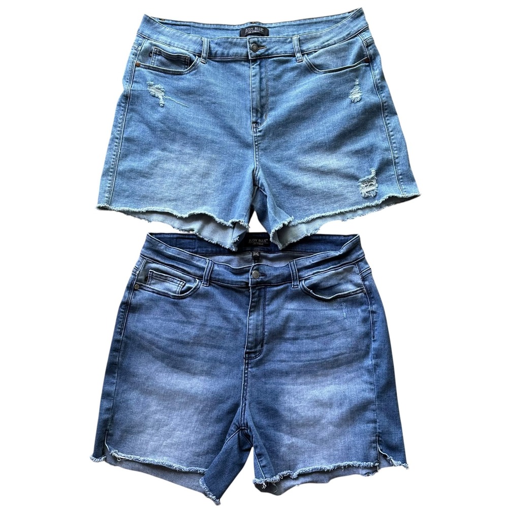 Judy Blue Denim Shorts Bundle of 2 Light & Medium Wash Distressed Raw Hem 3X